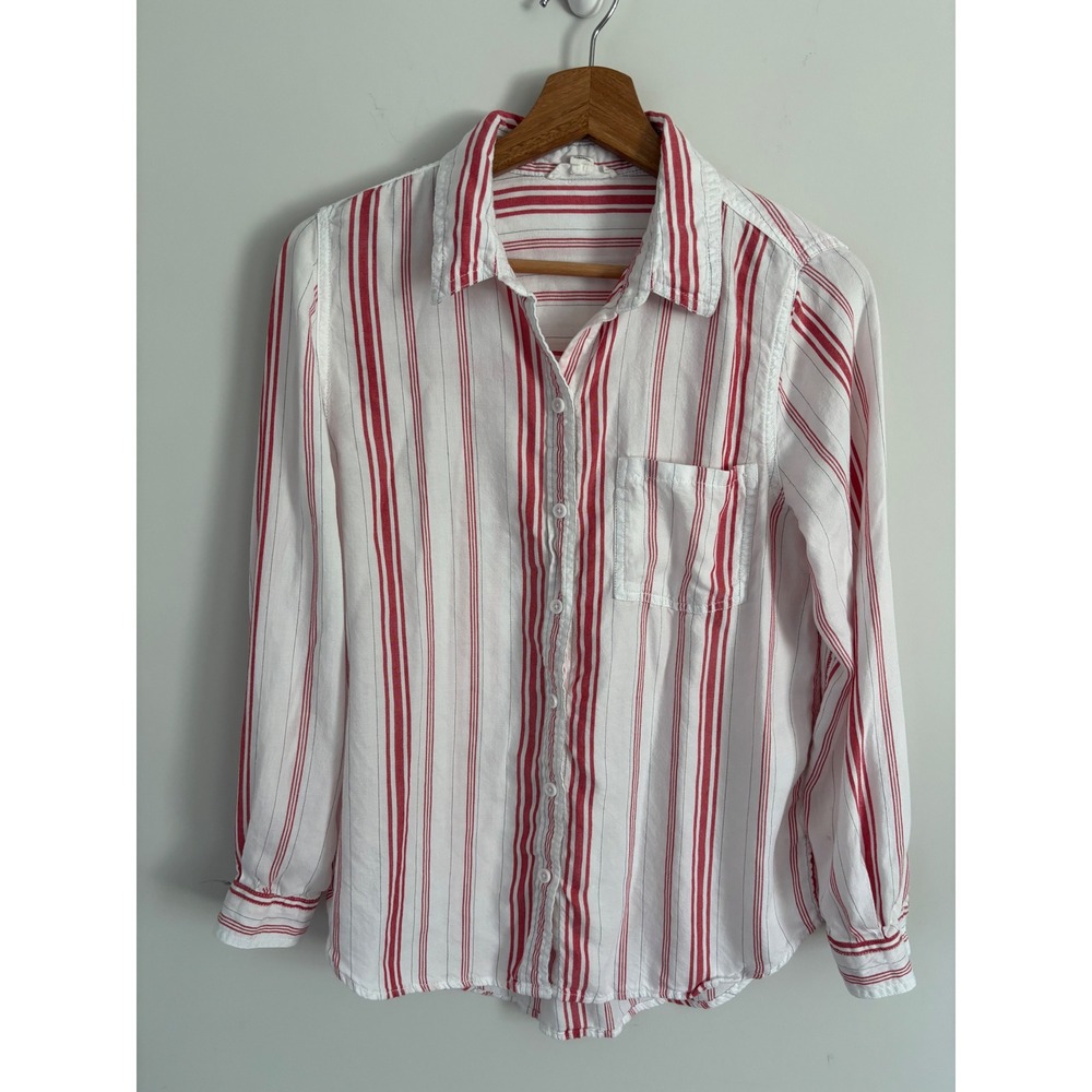 Beachlunchlounge Red White Striped Button Down Shirt Rayon Lyocell Small